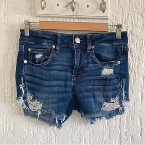 American Eagle Blue Denim Jean Distressed Midi Shorts Size 6